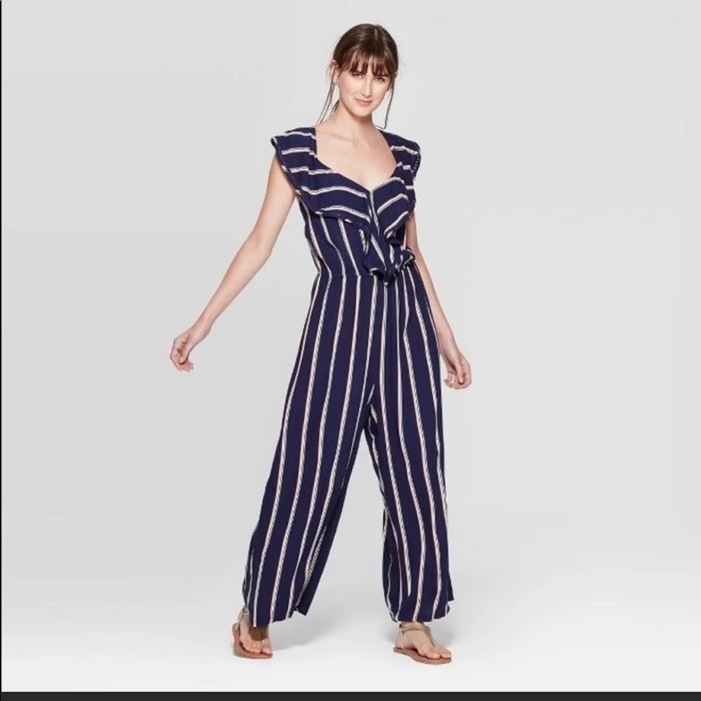 Xhilaration Blue Striped Jumpsuit